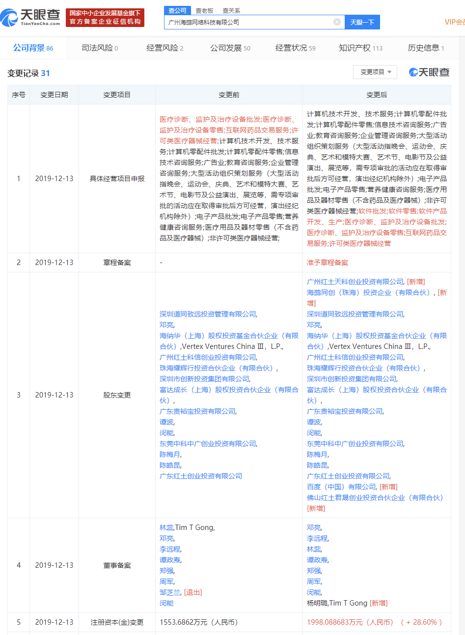 百度投资海鹚科技，布局智能医疗领域