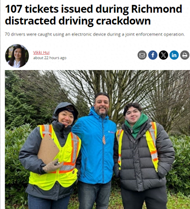 列治文两个路口1天开出107张罚单 新增黑科技协助执法！